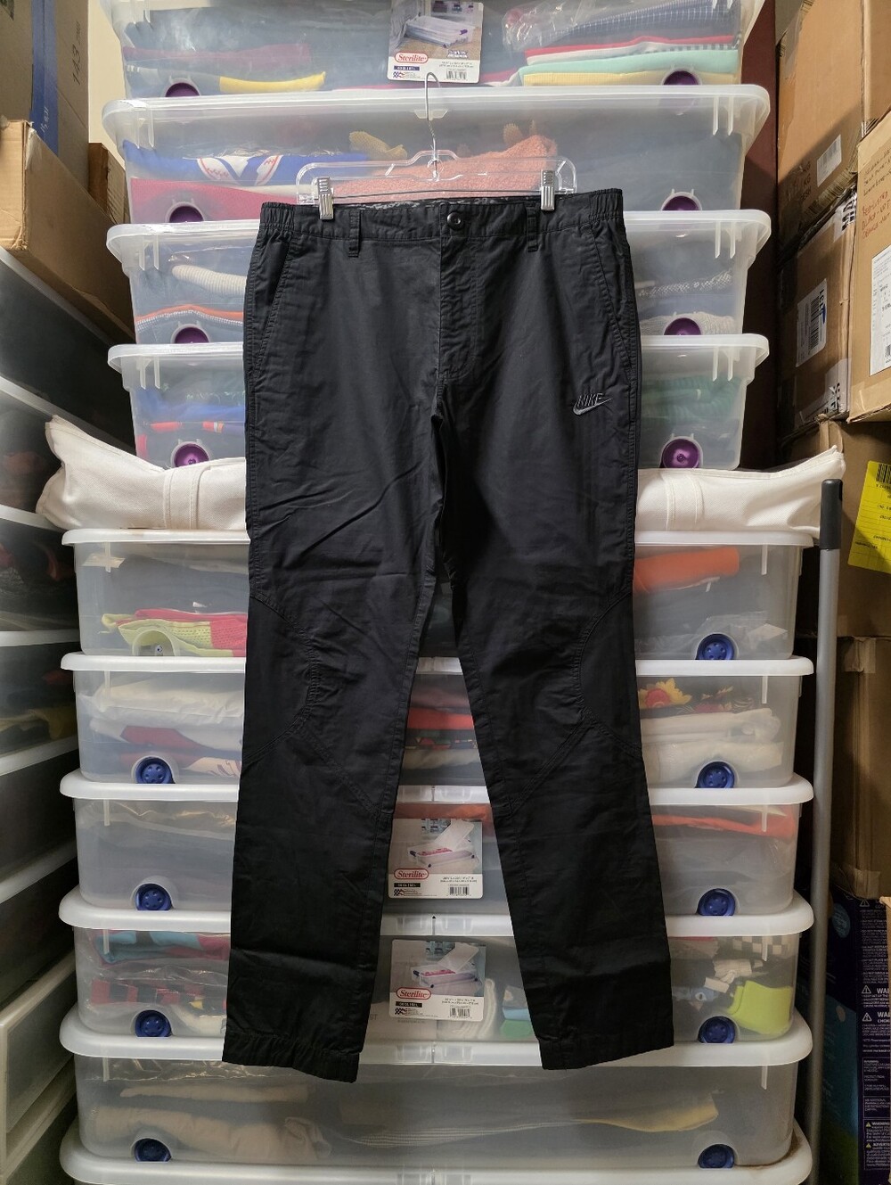 Nike Men's Woven Track Pants Drawstring Tapered Pockets Black Sz M